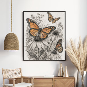 Monarchfalter-Kegelblumen-Wildblume Vintage Poster