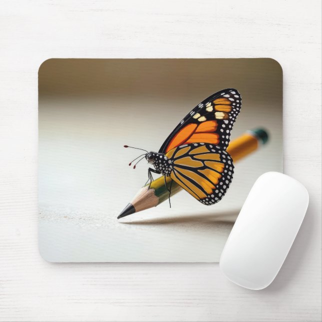 Monarchfalter ruht auf einem Bleistift Mousepad (Mit Mouse)