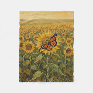 Monarchfalter und Sonnenblumen Fleecedecke