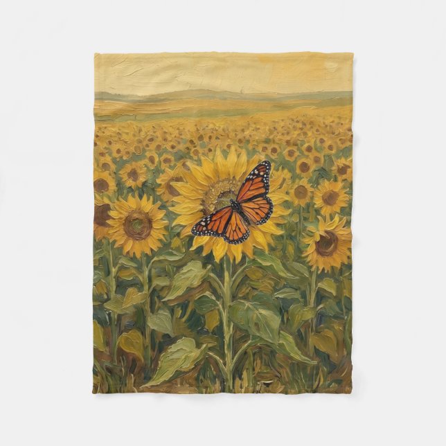 Monarchfalter und Sonnenblumen Fleecedecke (Vorderseite)