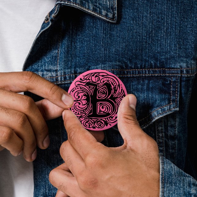 Monarchia Black "B" Button (Monarchia Black Monogram B Button Initial B pinback button letter B Badge)