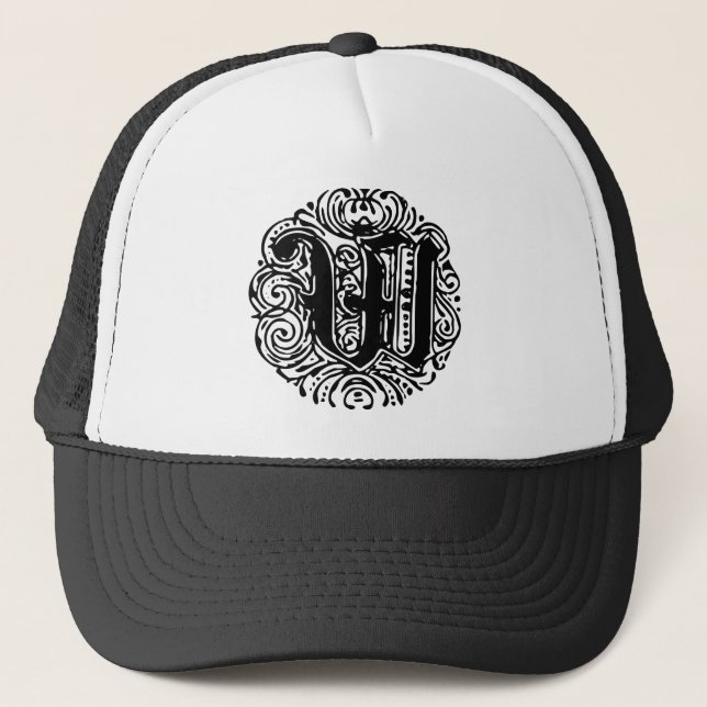 Monarchia Monogram Letter W Initial Alphabet W Truckerkappe (Vorderseite)