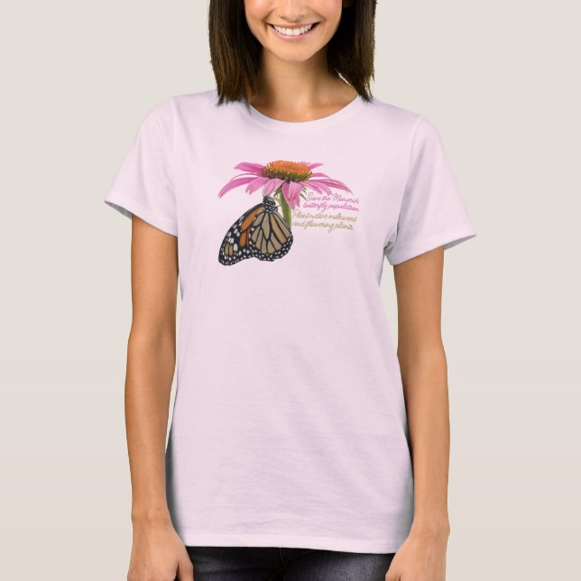 Monarchschmetterling, auf Blume T-Shirt (Vorderseite)