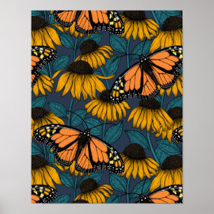 Monarchschmetterling auf gelben Konfektoren Poster