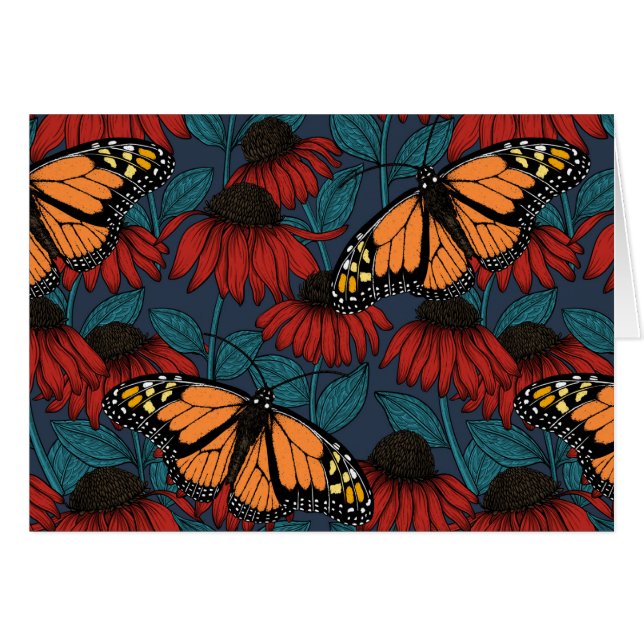 Monarchschmetterling auf roten Konfektoren (Vorderseite (Horizontal))