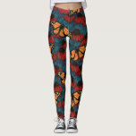 Monarchschmetterling auf roten Konfektoren Leggings<br><div class="desc">Handgezeichnet nahtloses Muster mit Armbändern und Monarchschmetterlingen.</div>