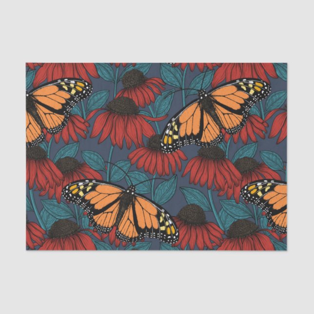 Monarchschmetterling auf roten Konfektoren Seidenpapier (Vorderseite)