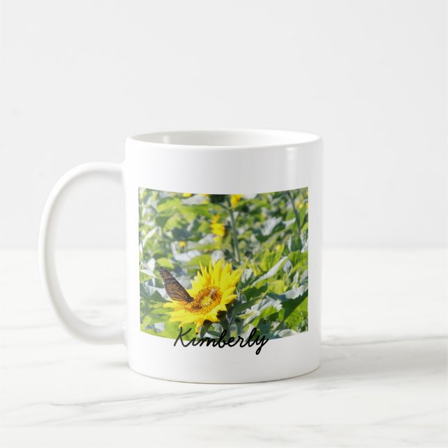 Monarchschmetterling auf Sonnenblumekaffee-Tasse Tasse (Links)