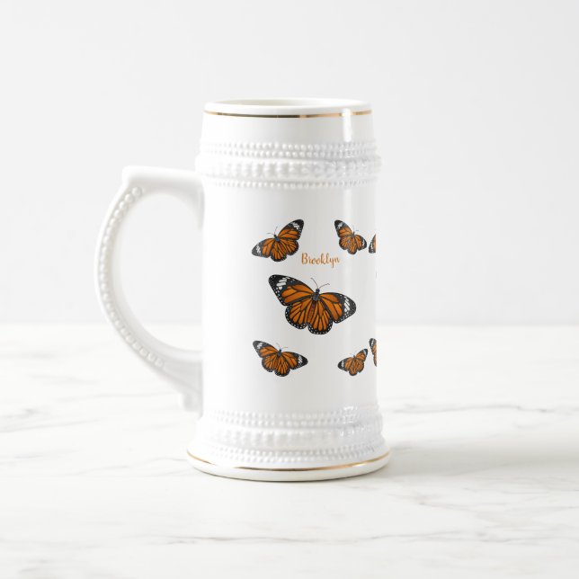 Monarchschmetterling-Cartoon Bierglas (Links)