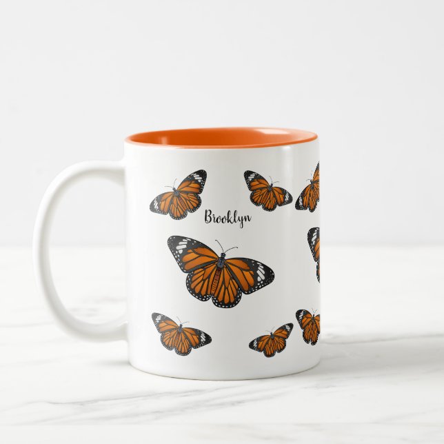 Monarchschmetterling-Cartoon Zweifarbige Tasse (Links)