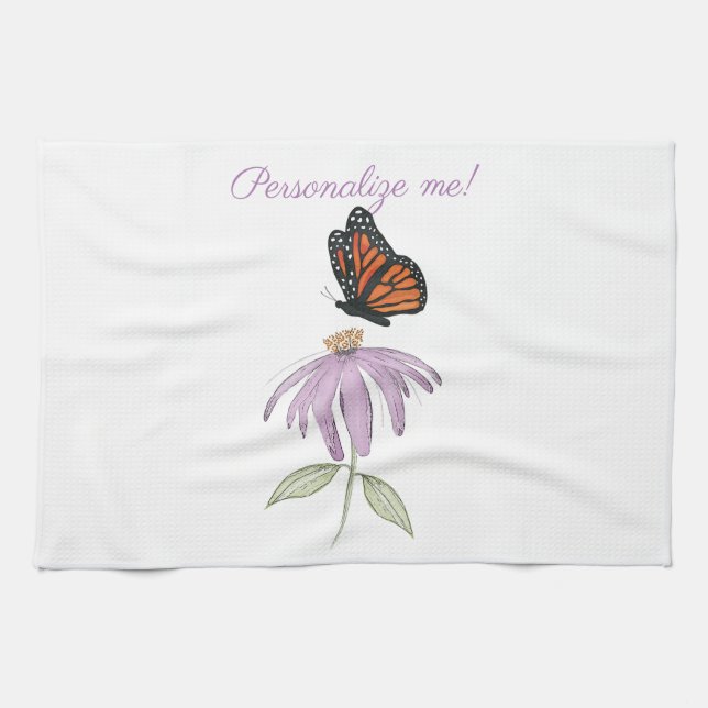 Monarchschmetterling mit Lila Kone-Blume Geschirrtuch (Horizontal)