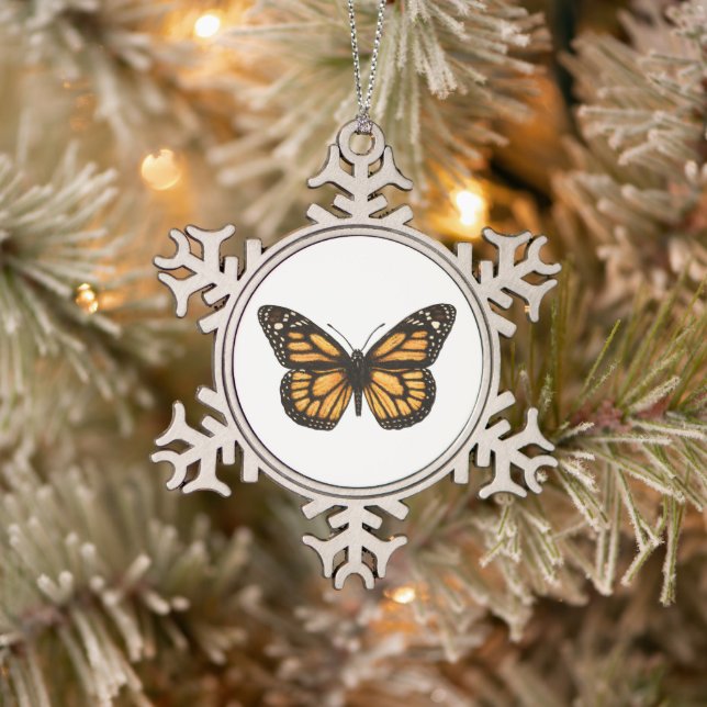 Monarchschmetterling Schneeflocken Zinn-Ornament (Baum)