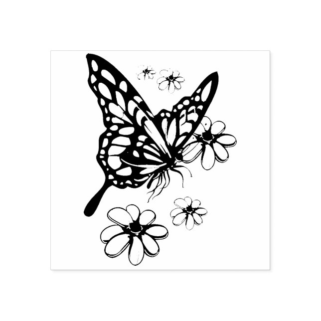 Monarchschmetterling und Blume Gummistempel (Prägung)