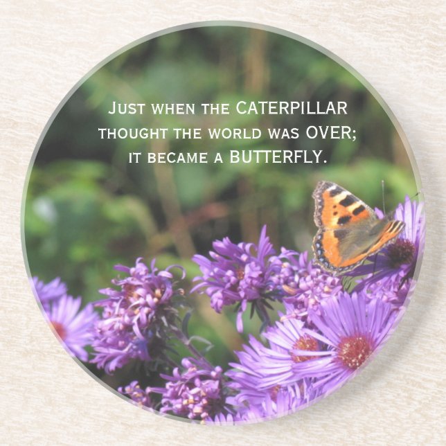 Monarchschmetterling und lila Blumen Getränkeuntersetzer (Vorne)