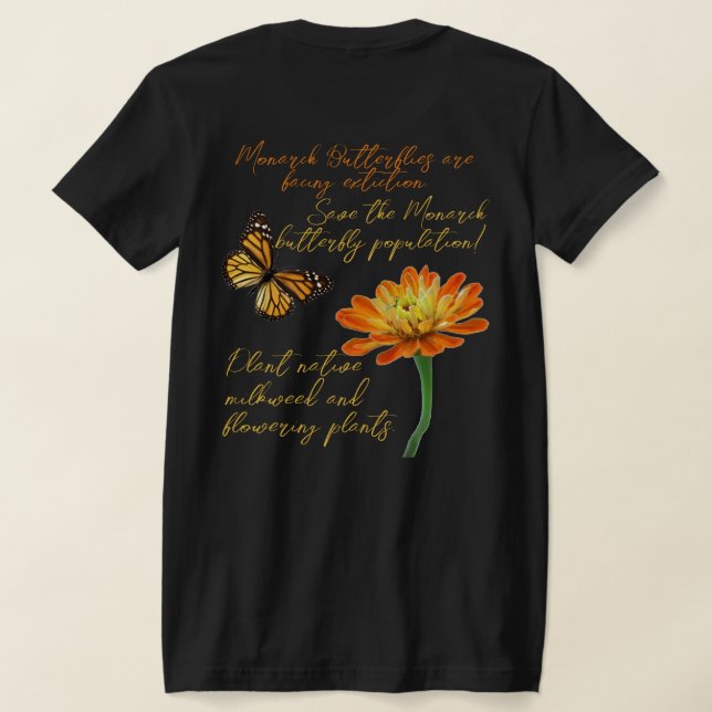 Monarchschmetterling, Zinnia-Blume T-Shirt (AblageHinten)
