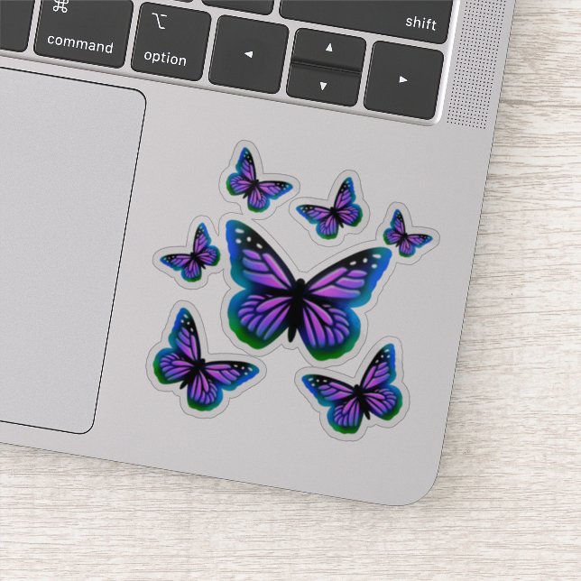Monarchschmetterlinge | lila rosa blaue Buttersort Aufkleber (Detail)