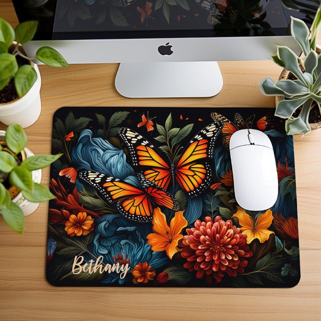 Monarchschmetterlinge und wunderschöne Wildblumen Mousepad (Von Creator hochgeladen)