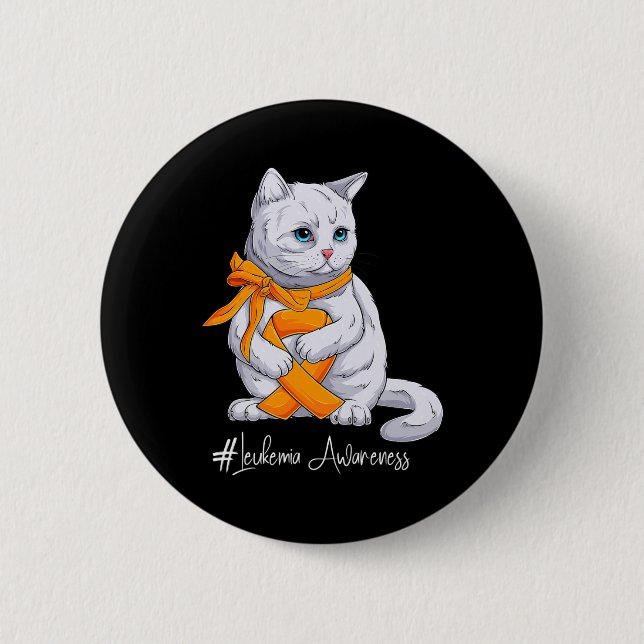 Monat des Bewusstseins Orange Ribbon Cat Button (Vorderseite)