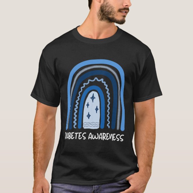 Monat November Blauer Regenbogenrib T-Shirt (Vorderseite)