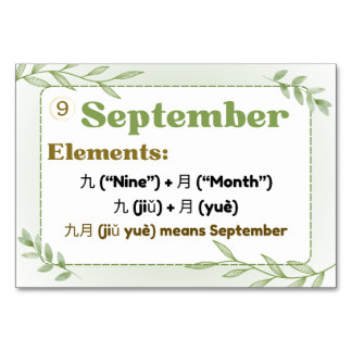 Monate auf Chinesisch (Flash Cards) Tischnummer