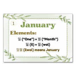 Monate in koreanischer Hangul (Flash Cards) Tischnummer