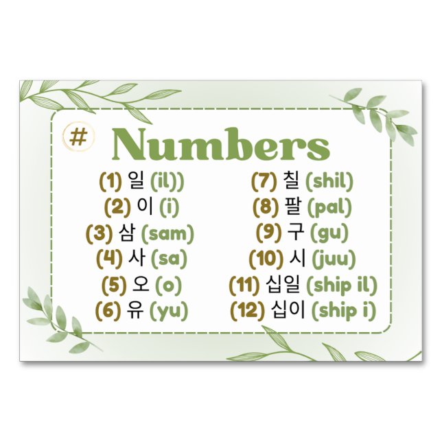 Monate in koreanischer Hangul (Flash Cards) Tischnummer (Vorderseite)