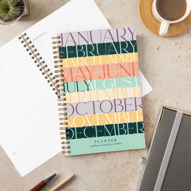 Monatlich moderner Retro-Farbblock Horizontaler St Planer (Modern Retro Colorblock Horizontal Stripe Monthly Planner)