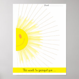 Monatliche Dankbarkeits-Mindfulness-Sonnenstrahlen Poster