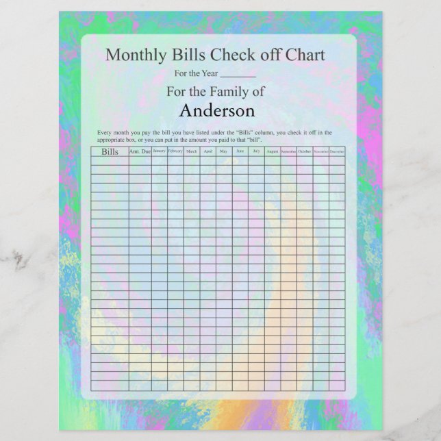 Monatliche Rechnungen Karo der Chart-Pastel-Gestal (Vorderseite)