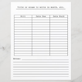 Monatliche Zahlungstabelle für Schreibwaren