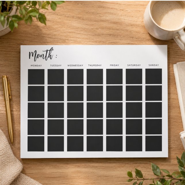 Monatlicher Blankalender Notizblock (Blank monthly calendar notepad)