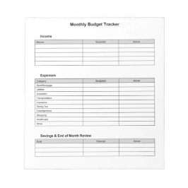 Monatlicher Budgettracker Notizblock