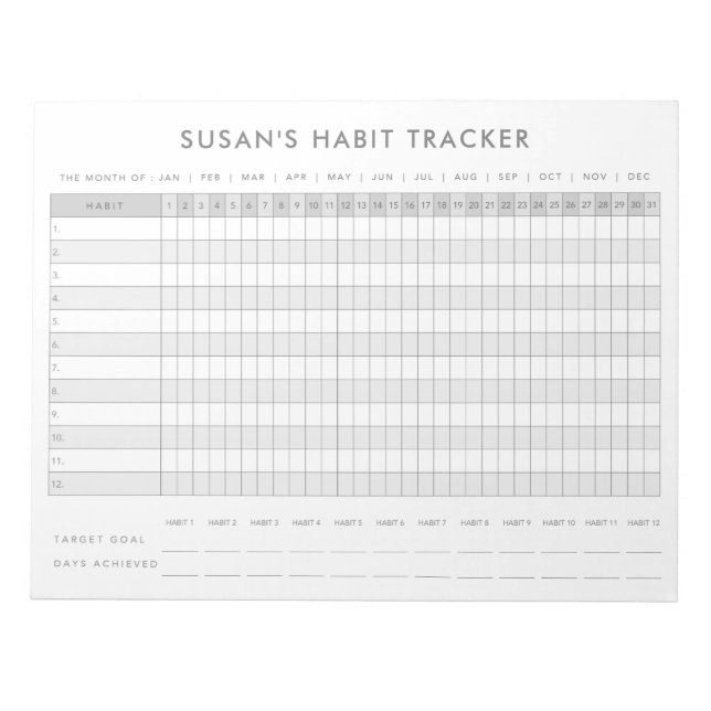 Monatlicher Habit-Tracker - Minimalistischer graue Notizblock (Vorderseite)