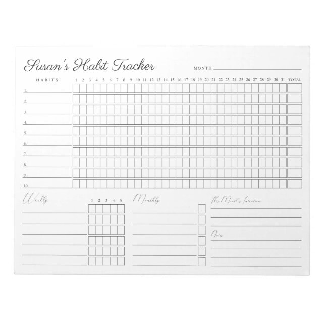 Monatlicher Habit-Tracker - Modernes Minimalistisc Notizblock (Vorderseite)