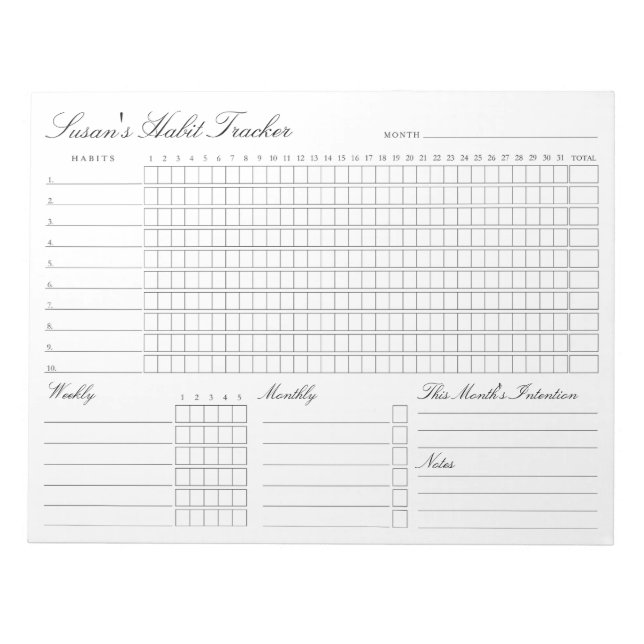 Monatlicher Habit-Tracker - Modernes Minimalistisc Notizblock (Vorderseite)