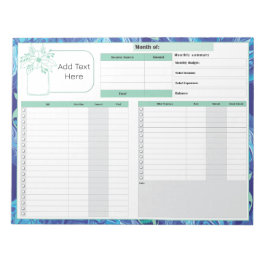 Monatlicher Haushalt und Bill Tracker Blue Green Notizblock