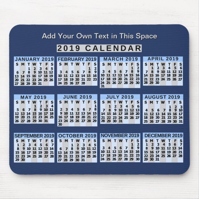 Monatlicher Kalender 2019 Leicht zu lesen Mousepad (Vorne)