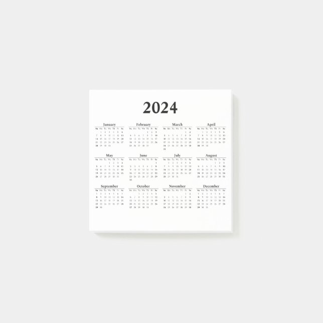 Monatlicher Kalender 2024 zu den "White Post-it No Klebezettel (Vorderseite)