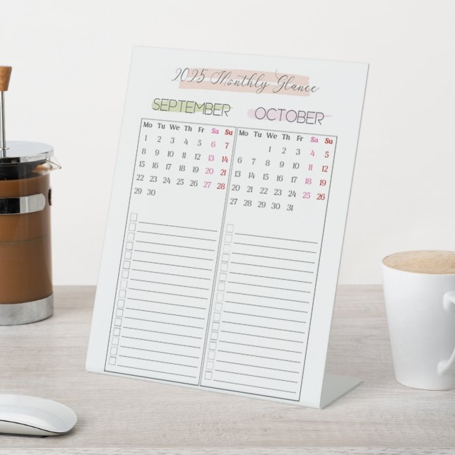 Monatlicher Kalender 2025 Sockelschild (In SItu)