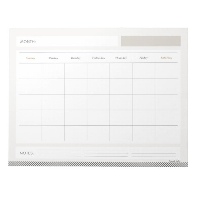 Monatlicher Kalender Notizblock (Vorderseite)