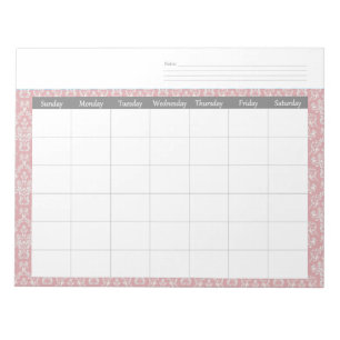 Monatlicher Korallen-Damaskus-Kalender-Planer-Noti Notizblock