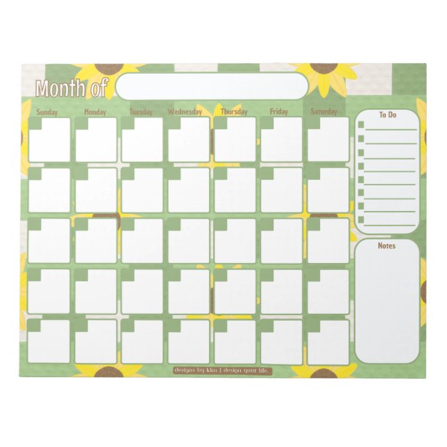 Monatlicher Planer | Sonnenblumenmuster Kariert Notizblock (Vorderseite)