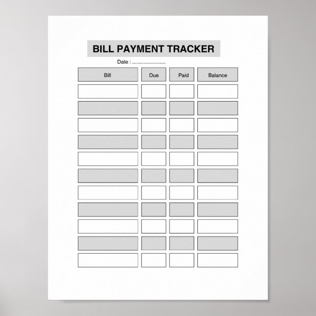 Monatlicher Rechnungszahlungs-Tracker Poster (Vorne)