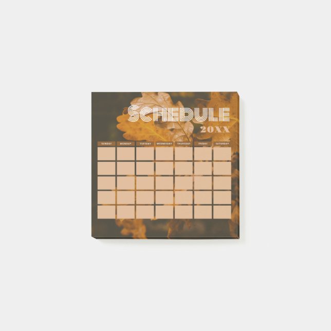Monatlicher Zeitplan 20XX für das Braunen und Schw Post-it Klebezettel (Vorderseite)