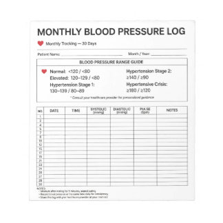 Monatliches Blutdruck-Logbuch Notizblock