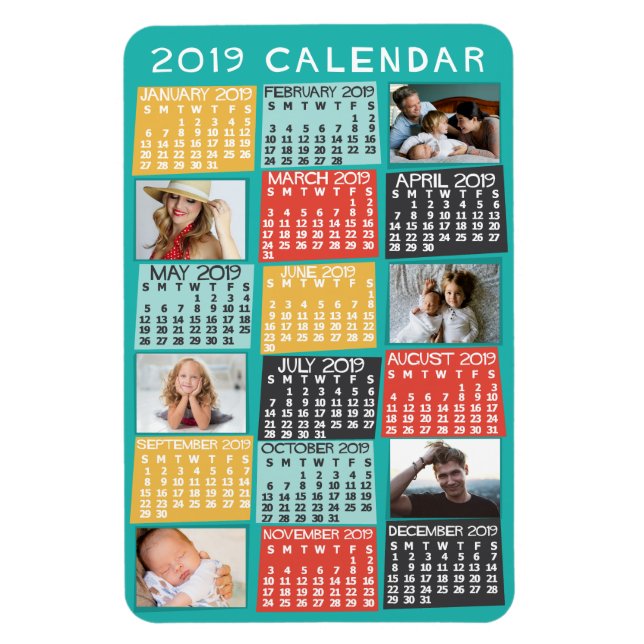 Monatskalender 2019 Modernes FotoCollage Magnet (Vertikal)