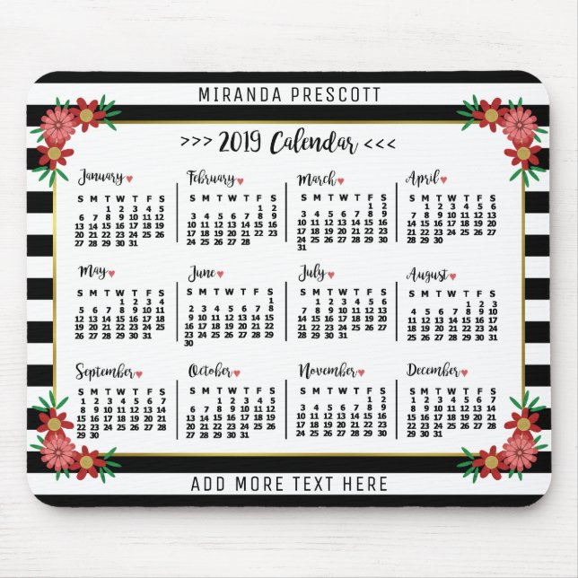 Monatskalender 2019 | Preppy Floral Stripes Mousepad (Vorne)