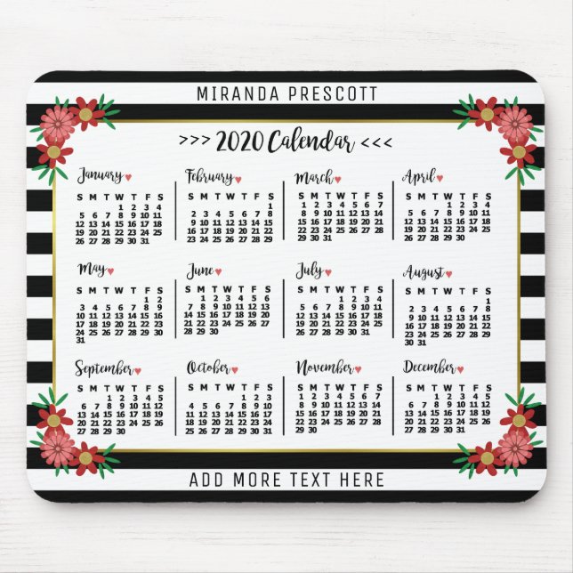 Monatskalender 2020 | Preppy Floral Stripes Mousepad (Vorne)