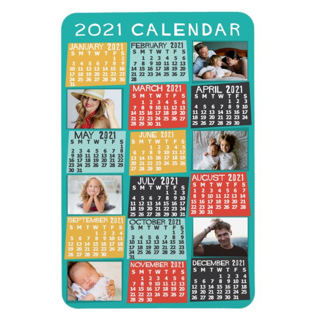 Monatskalender 2021 Modernes FotoCollage Magnet (Vertikal)