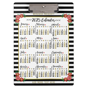 Monatskalender 2025 Blumenmuster   Custom Klemmbrett